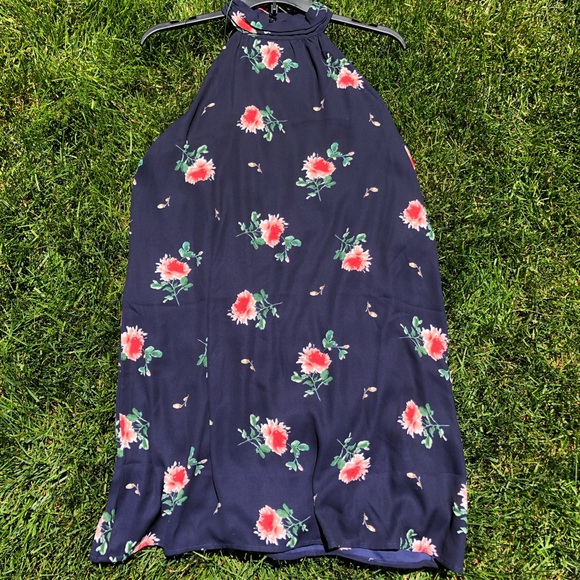 Blue Floral Flowy Dress with Keyhole Back - Picture 1 of 7